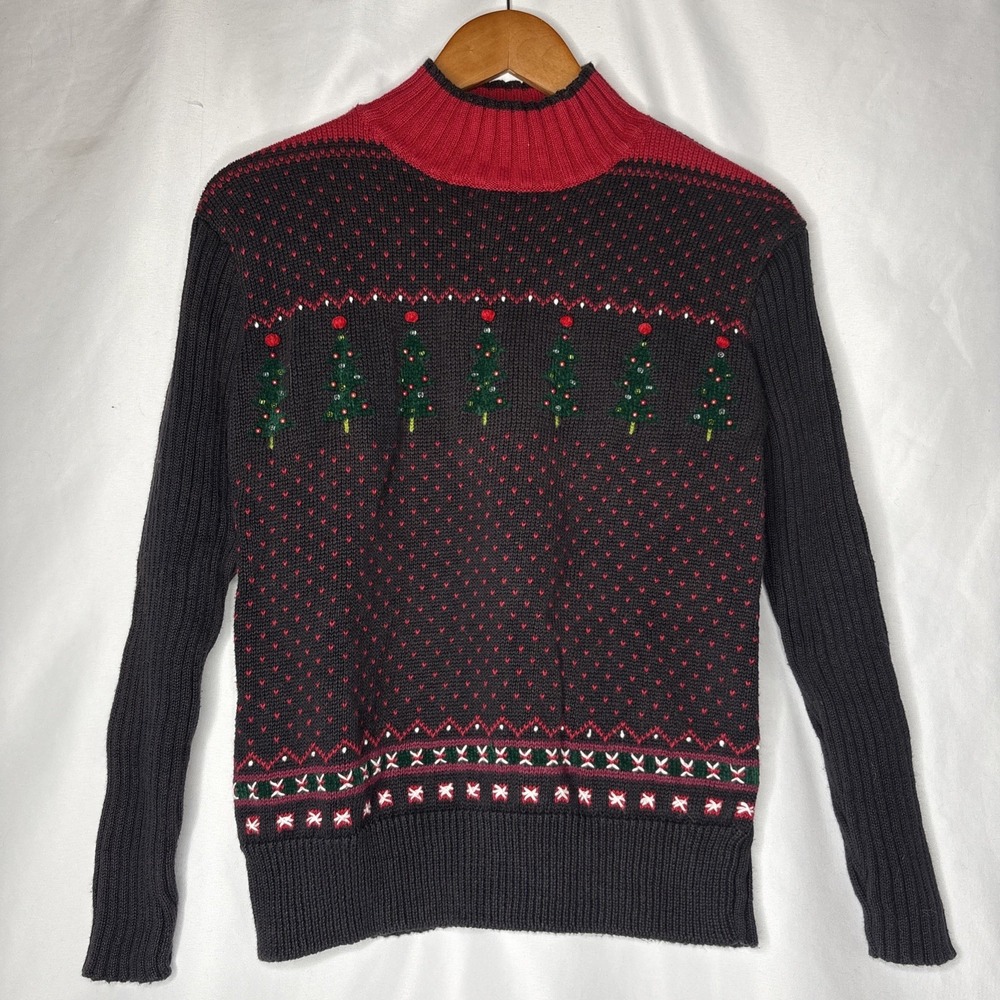 Vtg The Villager Sport Liz‎ Claiborne M Classic Christmas Sweater Tree Beaded
